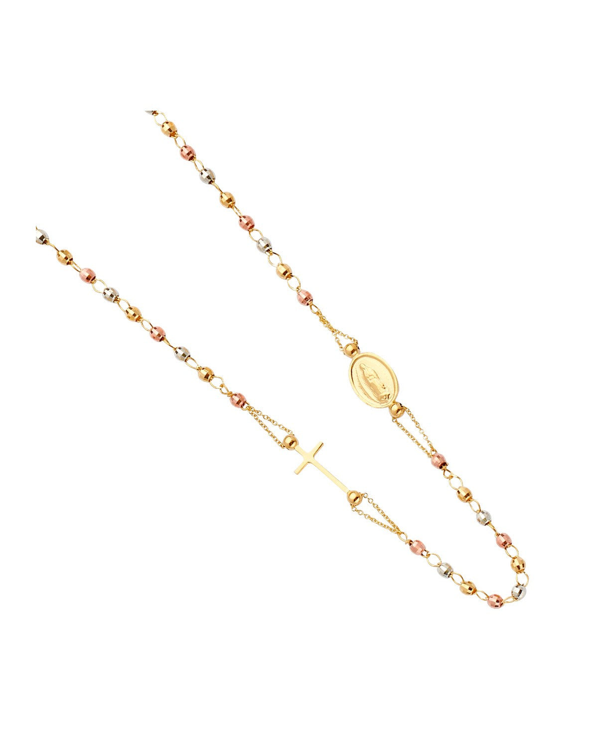 14K Tri-Color Gold 3C Guadalupe Fashion Rosary Necklace (NK-0253)