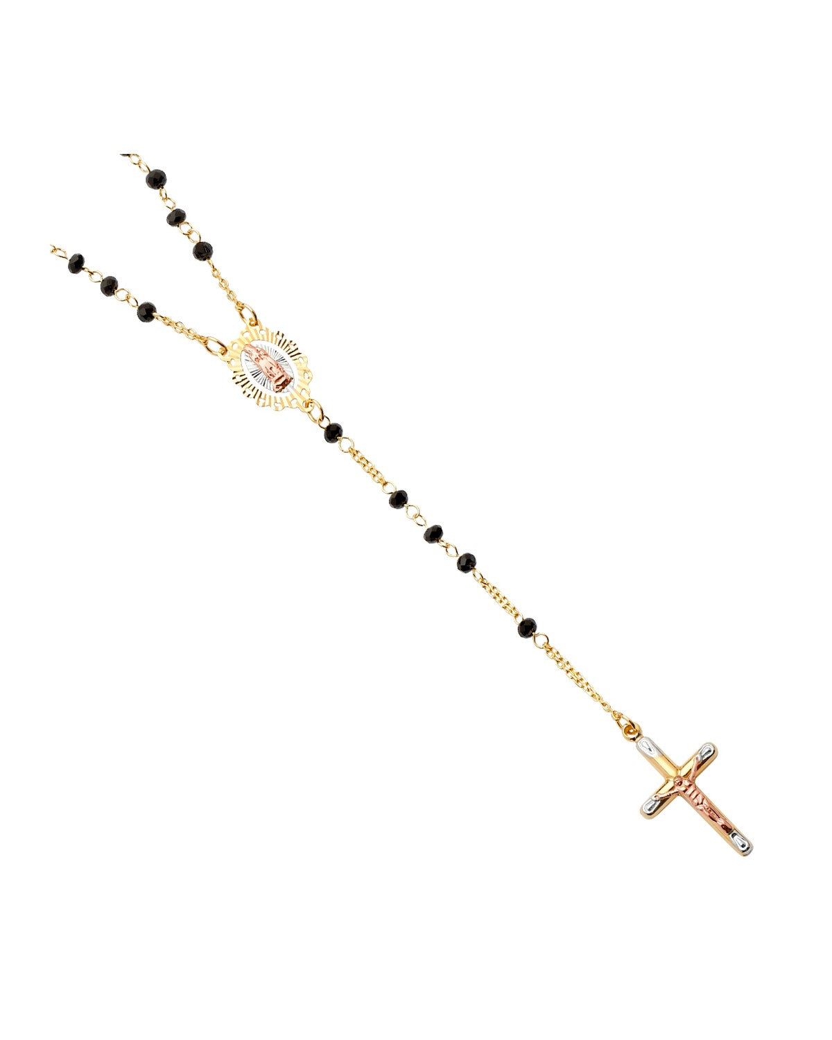 14K Tri-Color Gold Gem Stone Rosary Necklace (NK-0299)