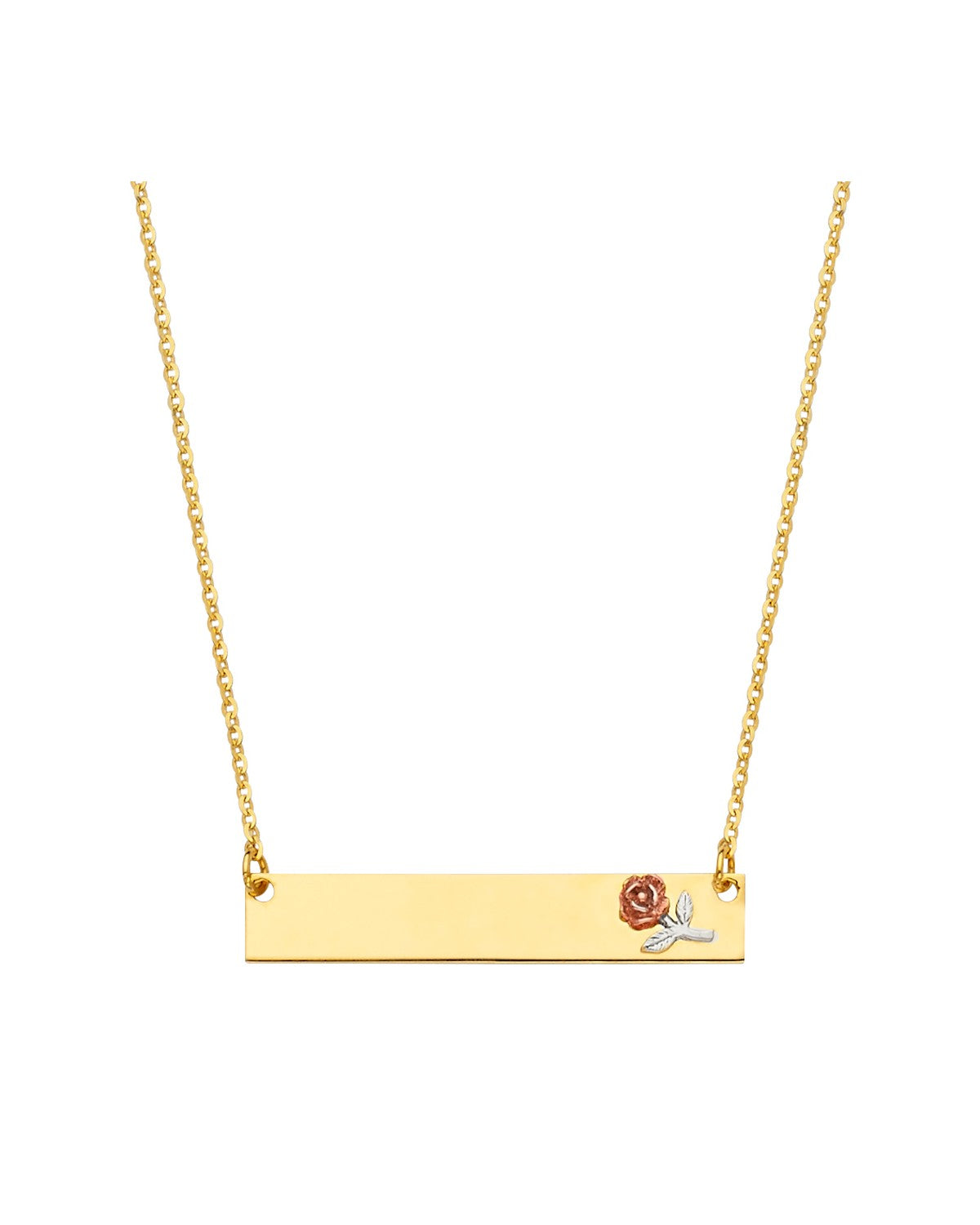 14K Yellow Gold ID with Flower Necklace (NK-0309)