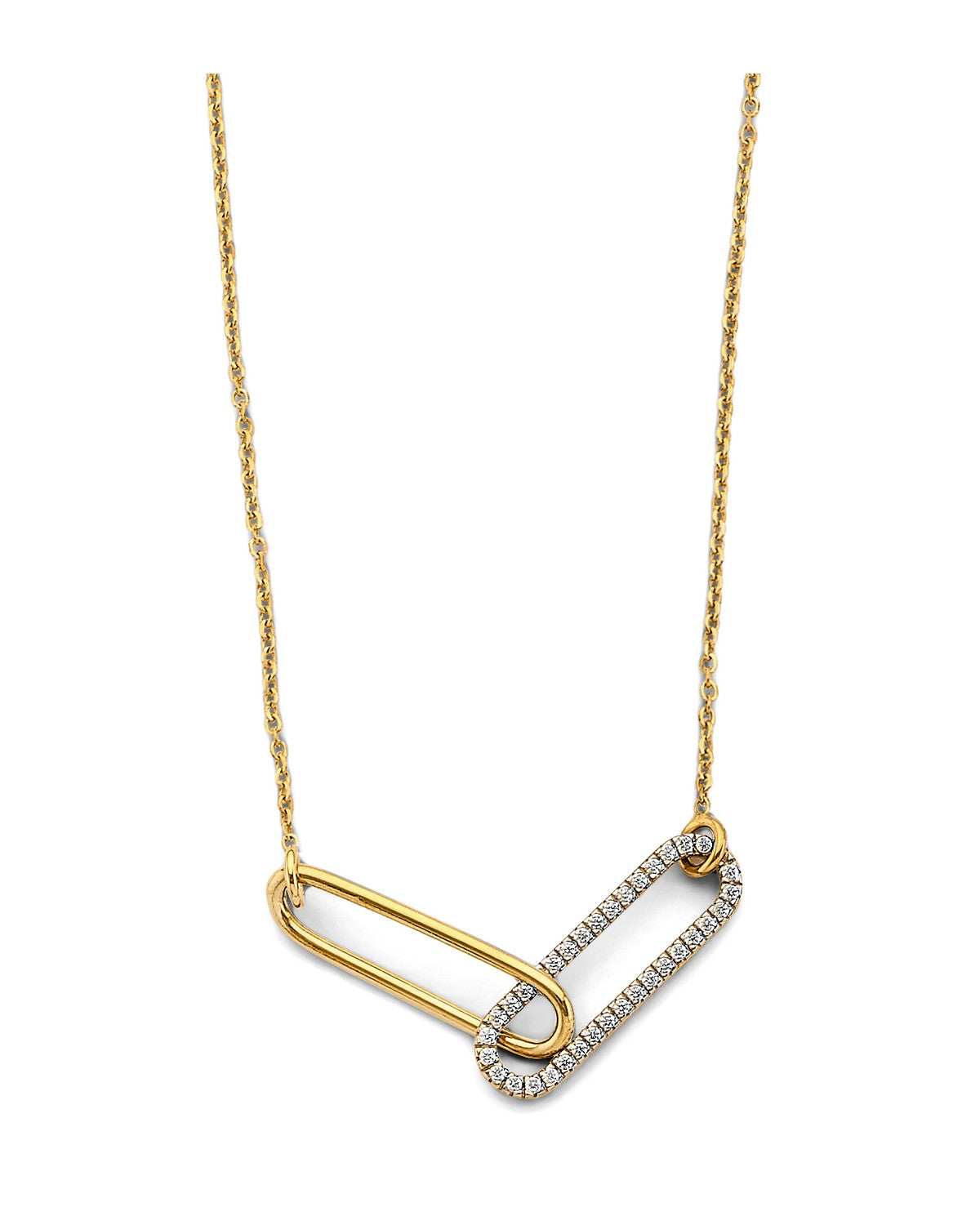 14K Two-Tone Gold 2T CZ Paperclip Necklace (NK-0343)