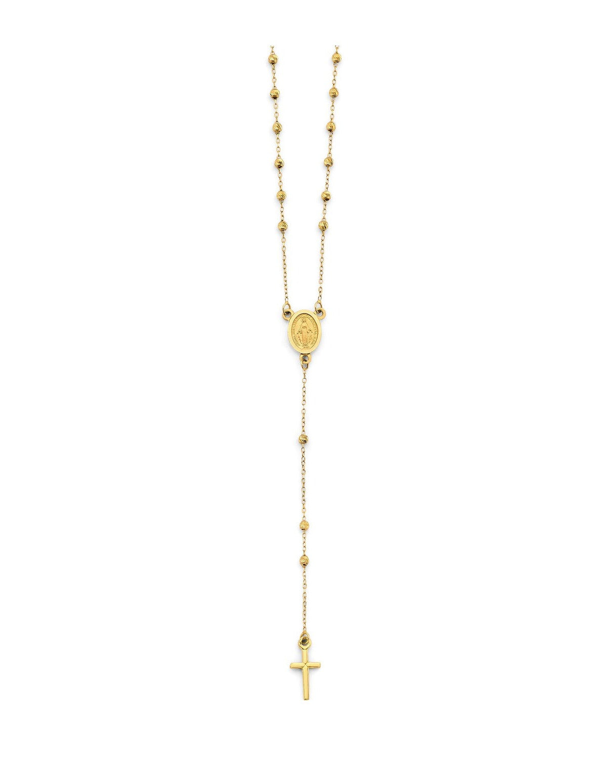 14K Yellow Gold 2mm DC Ball Rosary Necklace with Virgin Mary (NK-0348)