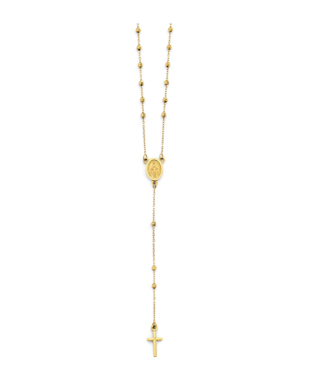 14K Yellow Gold 2mm DC Ball Rosary Necklace with Virgin Mary (NK-0348)