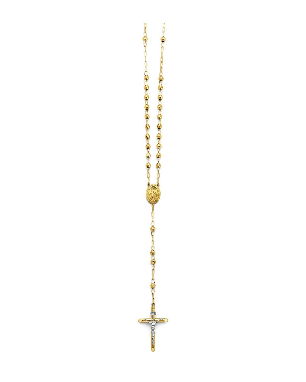 14K Two-Tone Gold 2T 4mm Disco Ball Rosary Necklace (NK-0356)