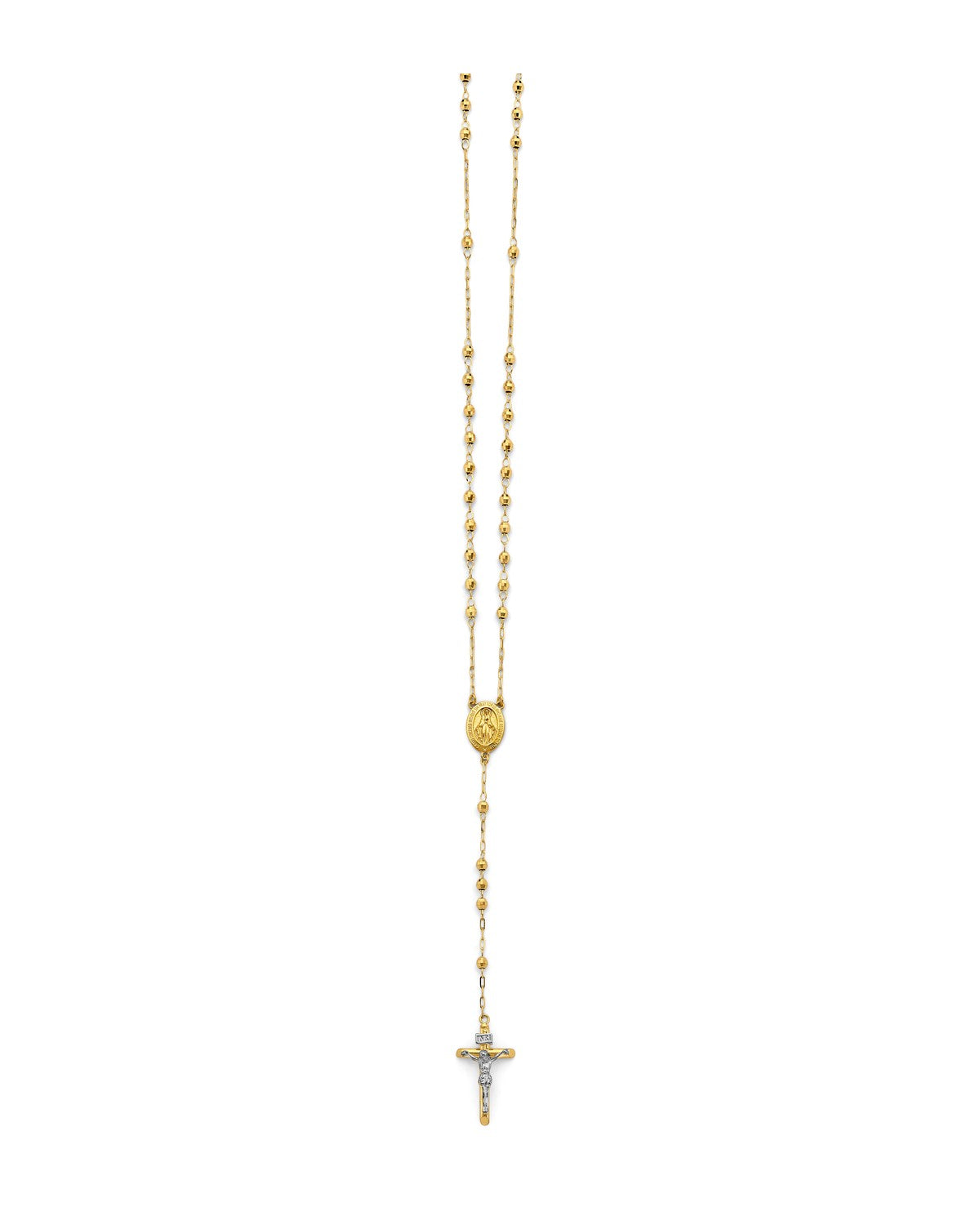 14K Two-Tone Gold 2T 3mm Disco Ball Rosary Necklace (NK-0357)