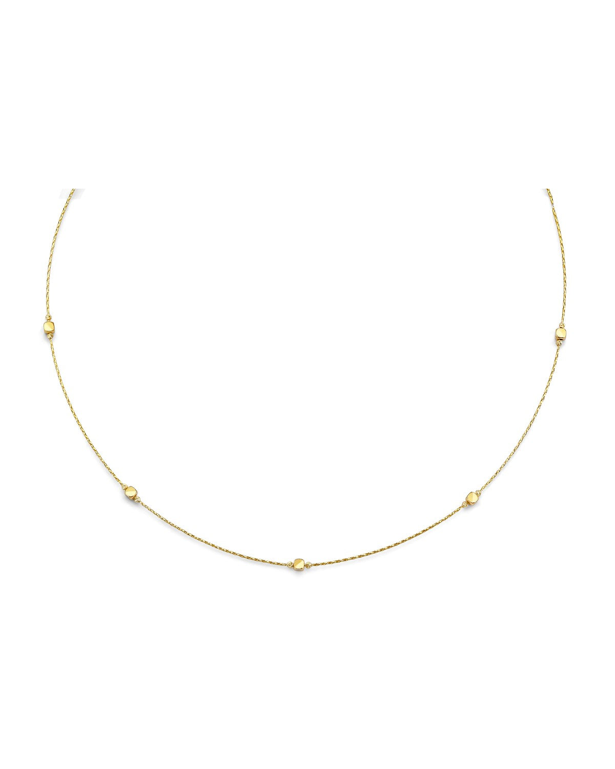 14K Yellow Gold String Necklace with Square & Round Ball (NK-0358)