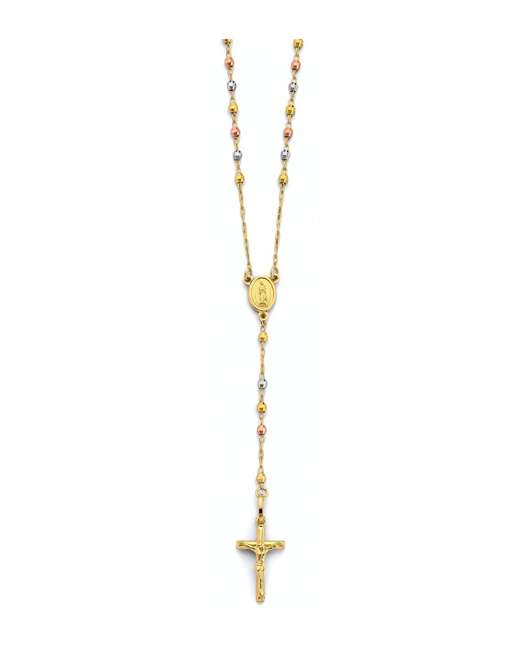 14K Tri-Color Gold 3C 2.5mm Disco Ball Rosary Necklace (NK-0361)