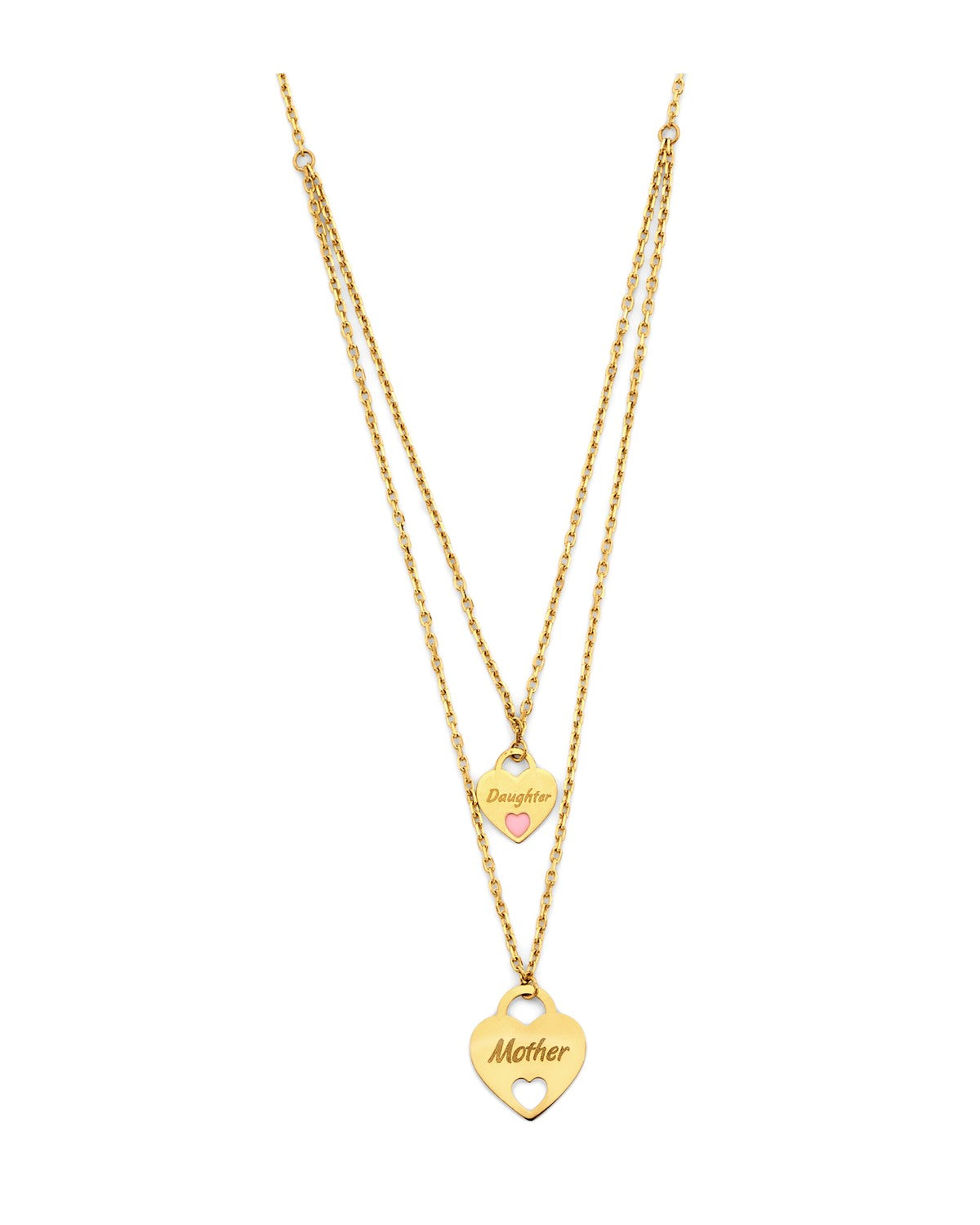 14K Yellow Gold Mom & Daughter Heart Necklace (NK-0368)