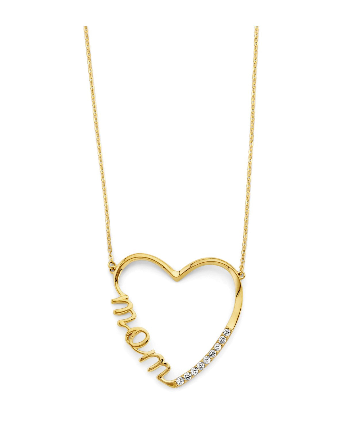 14K Two-Tone Gold 2T CZ Mom Open Heart Necklace (NK-0369)