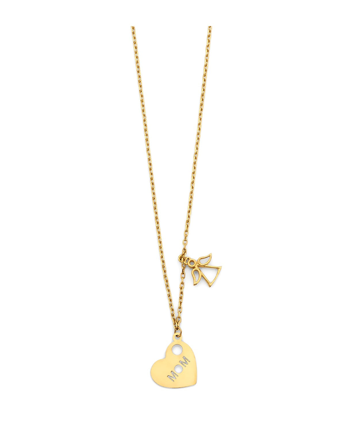 14K Yellow Gold Mom Heart & Angle Pendant Necklace (NK-0377)