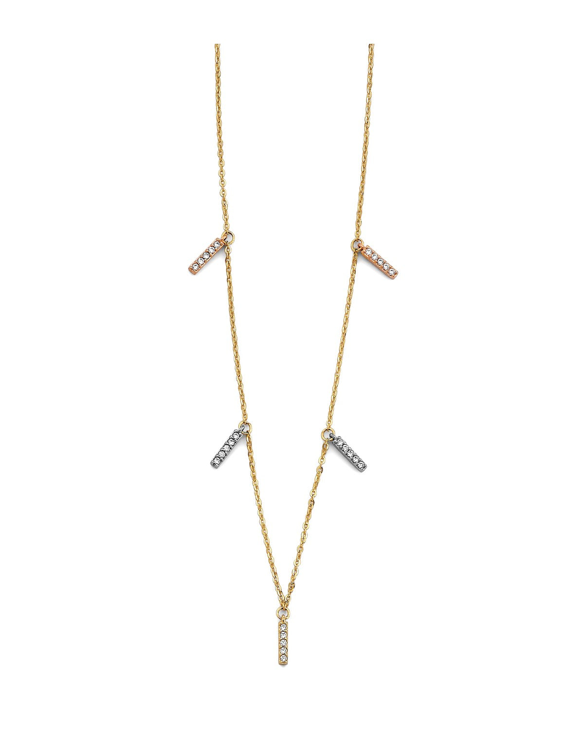 14K Yellow Gold 3C CZ Bar Necklace (NK-0383)