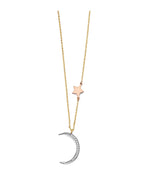 14K Tri-Color Gold 3C CZ Moon and Star Necklace (NK-0385)