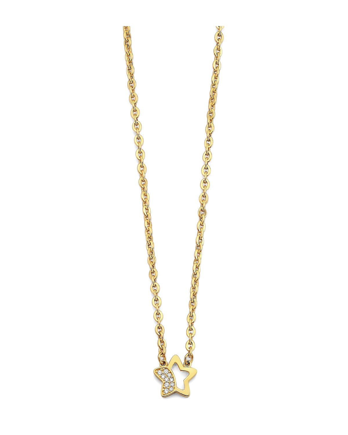 14K Yellow Gold CZ Open Star Necklace (NK-0387)