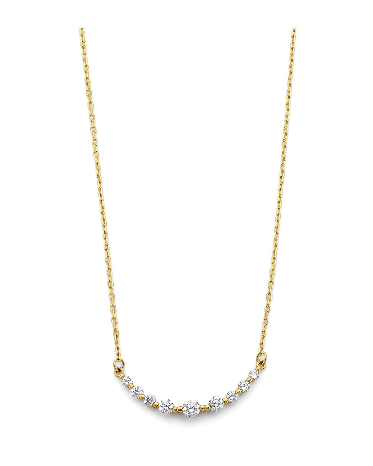14K Yellow Gold Curved Gradated Round CZ Necklace (NK-0388)