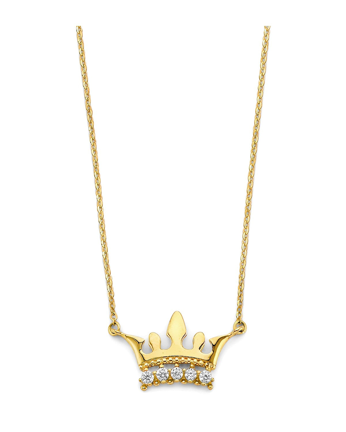 14K Yellow Gold CZ Crown Necklace (NK-0401)