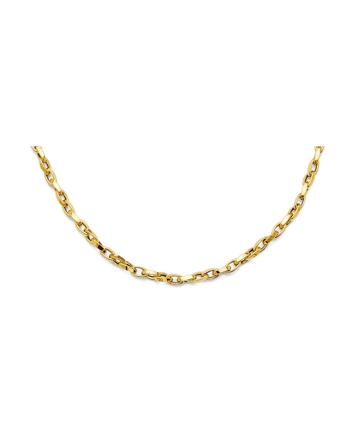 14K Yellow Gold Hollow Flat Tube Oval Rolo Necklace (NK-0412)