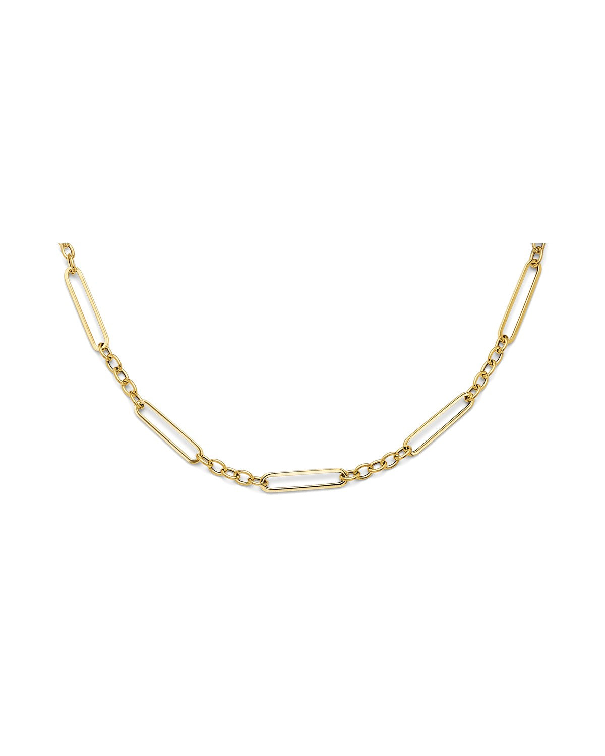 14K Yellow Gold Hollow Paperclip + Oval Link Necklace (NK-0417)