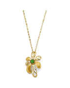 14K Yellow Gold Green Stone Flower Necklace (NK-0427)