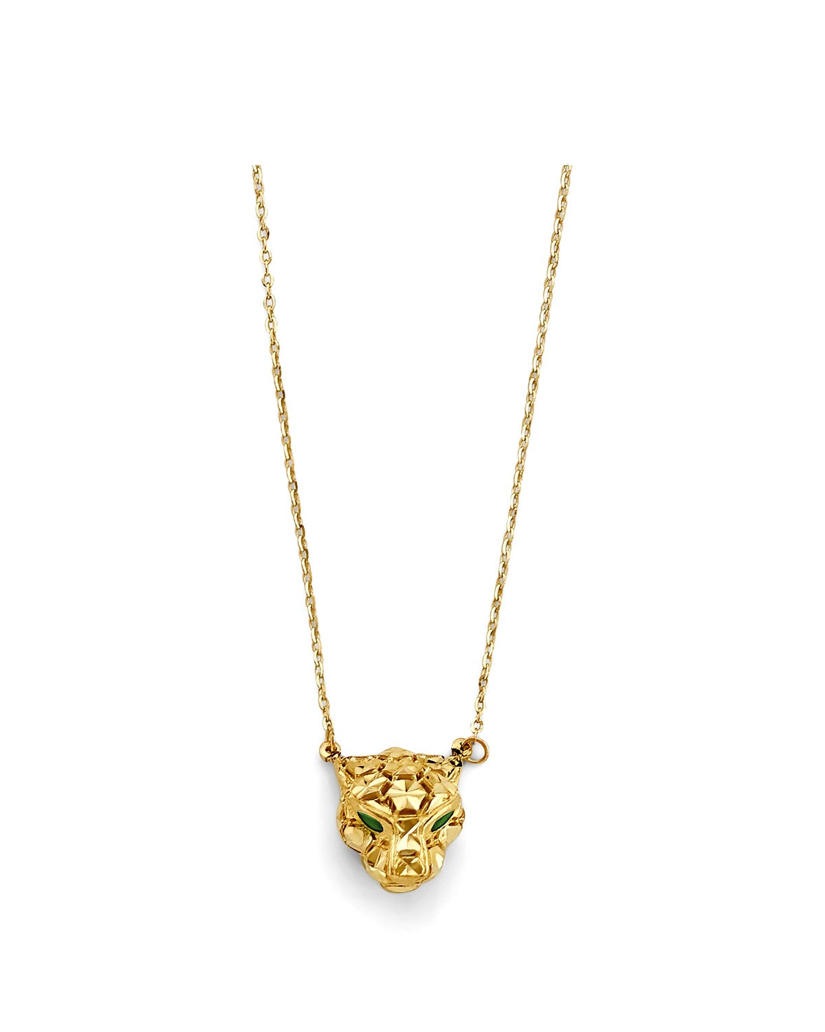 14K Yellow Gold Green CZ Panther Necklace (NK-0434)