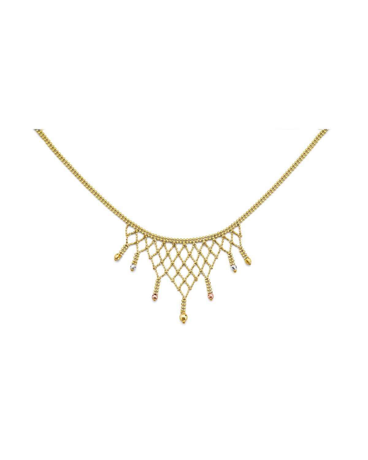 14K Tri-Color Gold 3C Beaded Necklace (NK-0453)