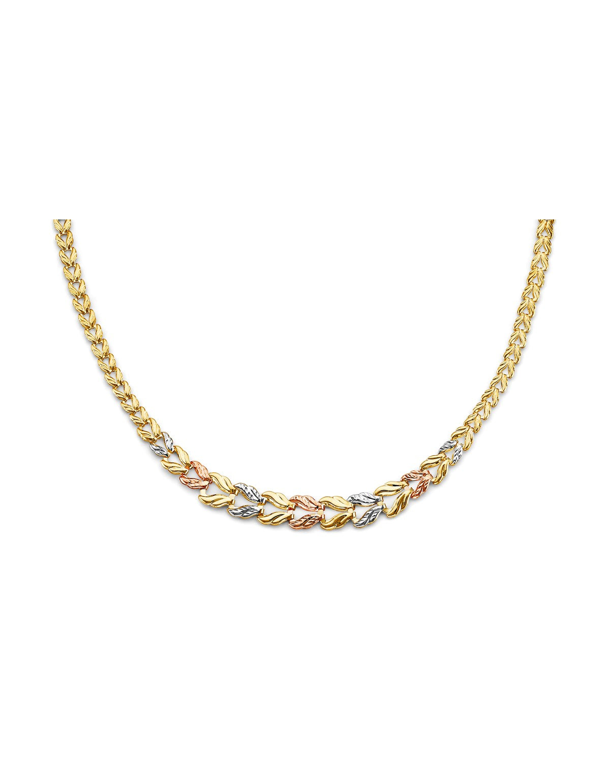 14K Tri-Color Gold 3C D Face Gradated Stampato Necklace (NK-0459)