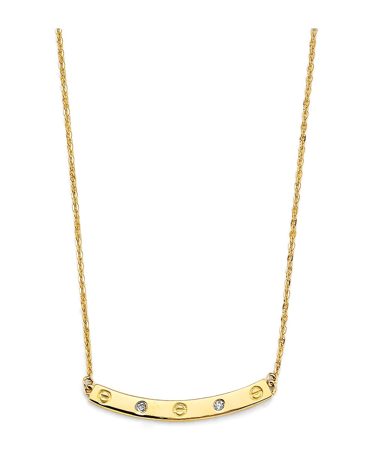 14K Yellow Gold Curved Bar with CZ & Screw Necklace (NK-0463)