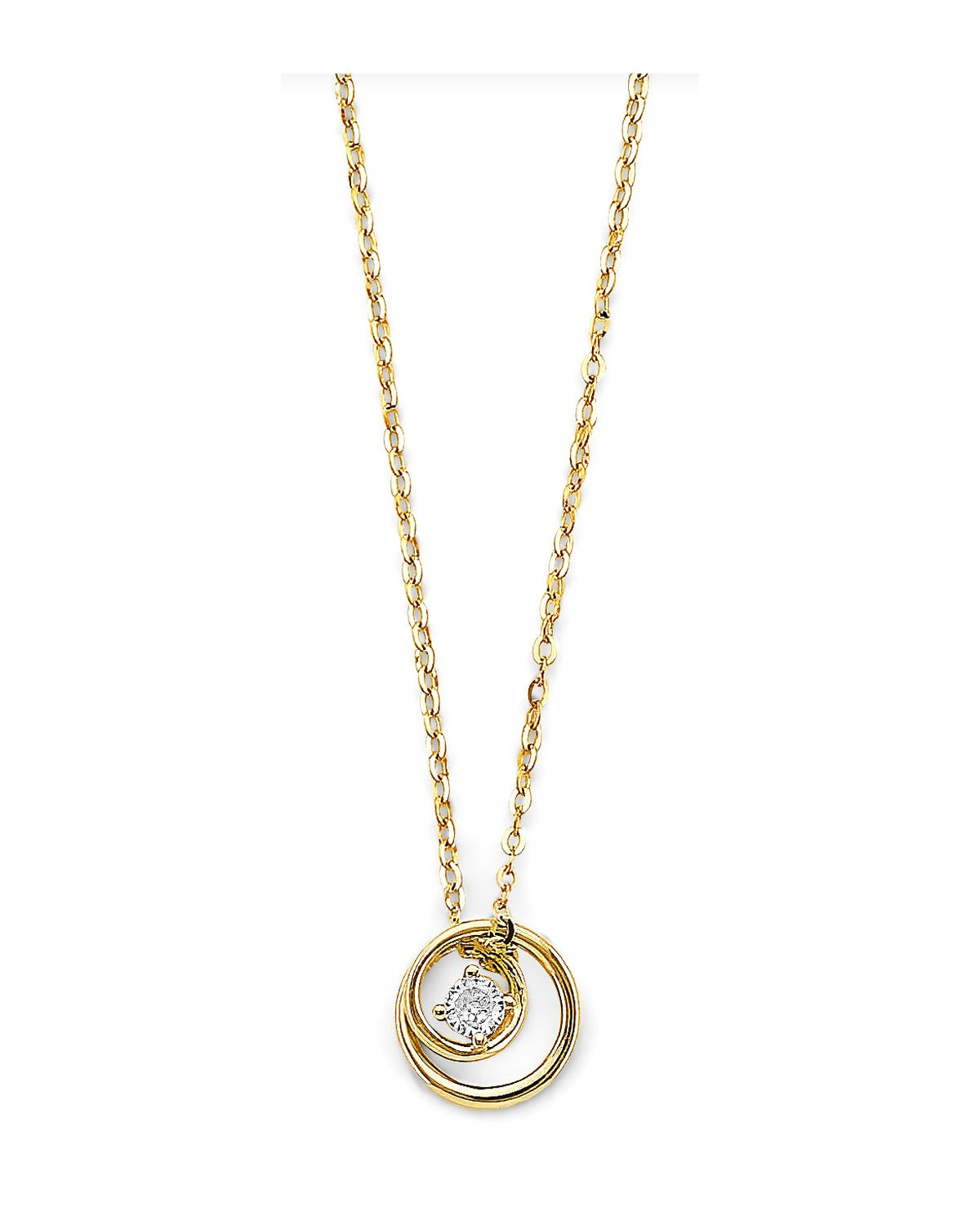 14K Yellow Gold CZ Two Circle Necklace (NK-0464)