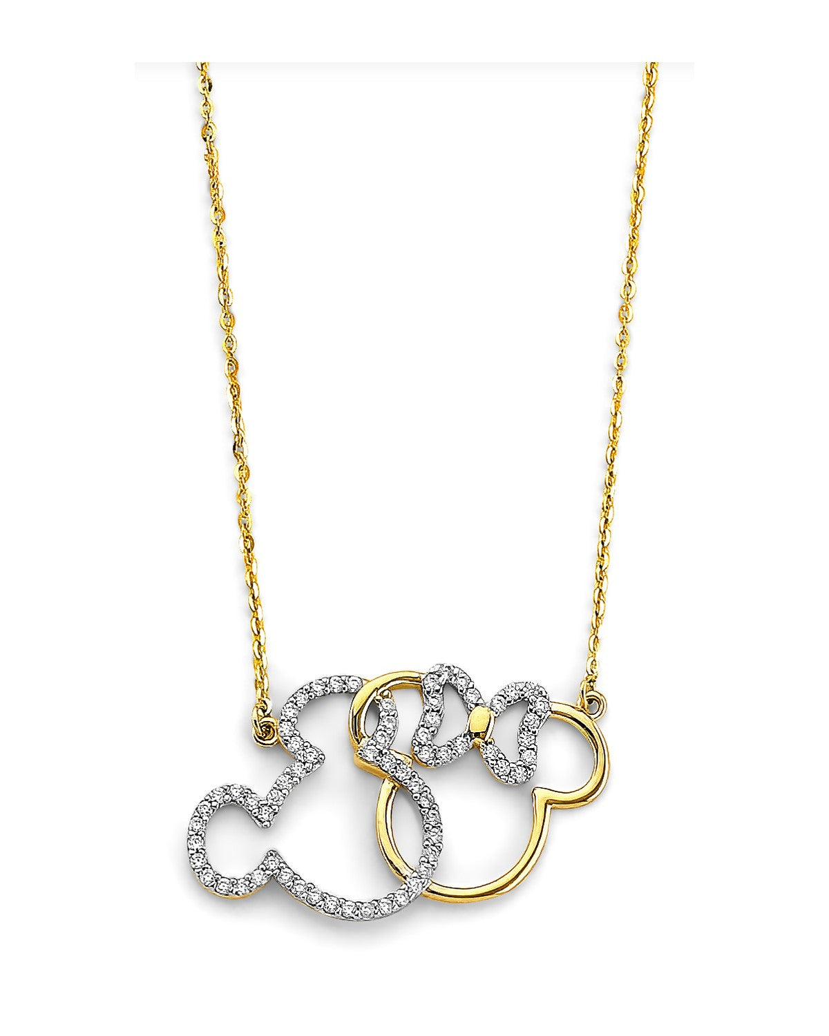 14K Yellow Gold CZ Two Cartoon Mice Necklace (NK-0466)