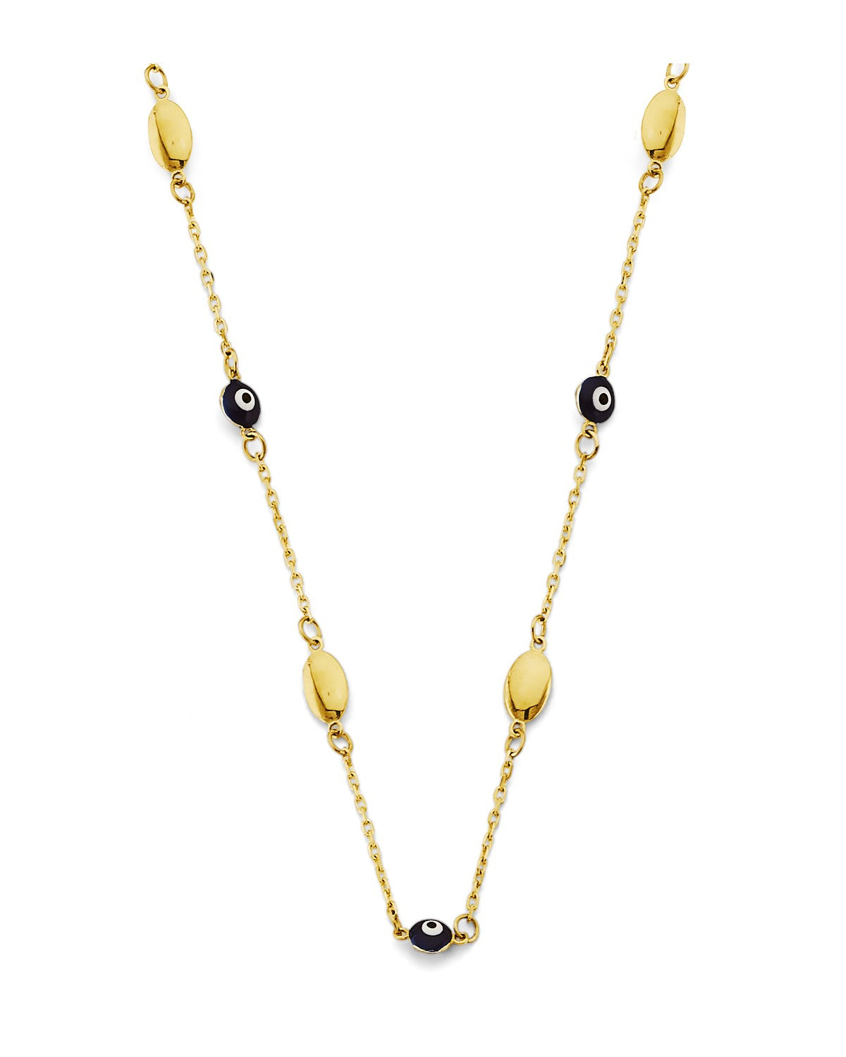 14K Yellow Gold Blue Color Evil Eye Necklace (NK-0471)
