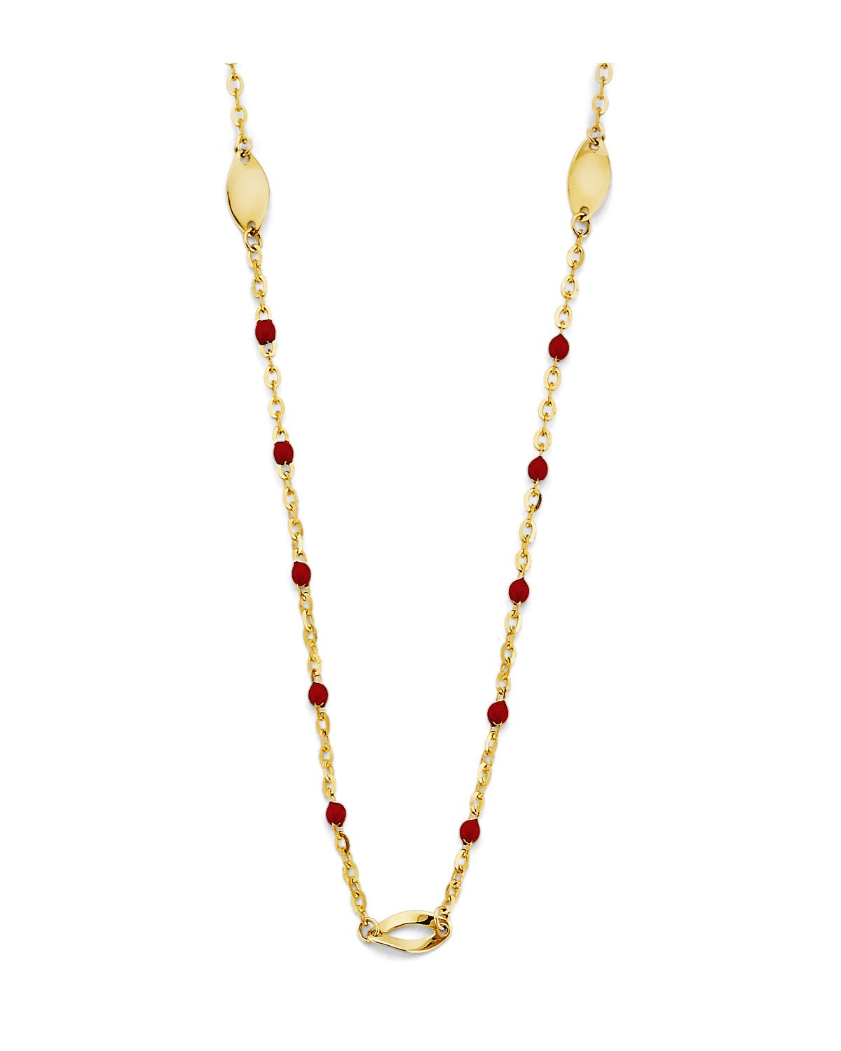 14K Yellow Gold Red Enamel Bead Necklace (NK-0474)