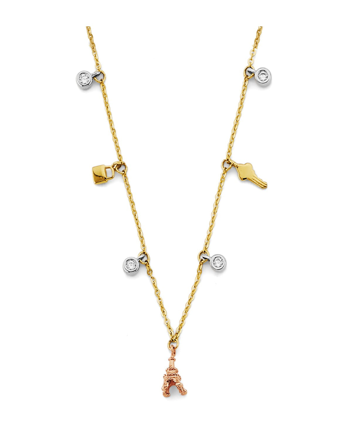 14K Tri-Color Gold 3C Charm CZ Necklace (NK-0475)
