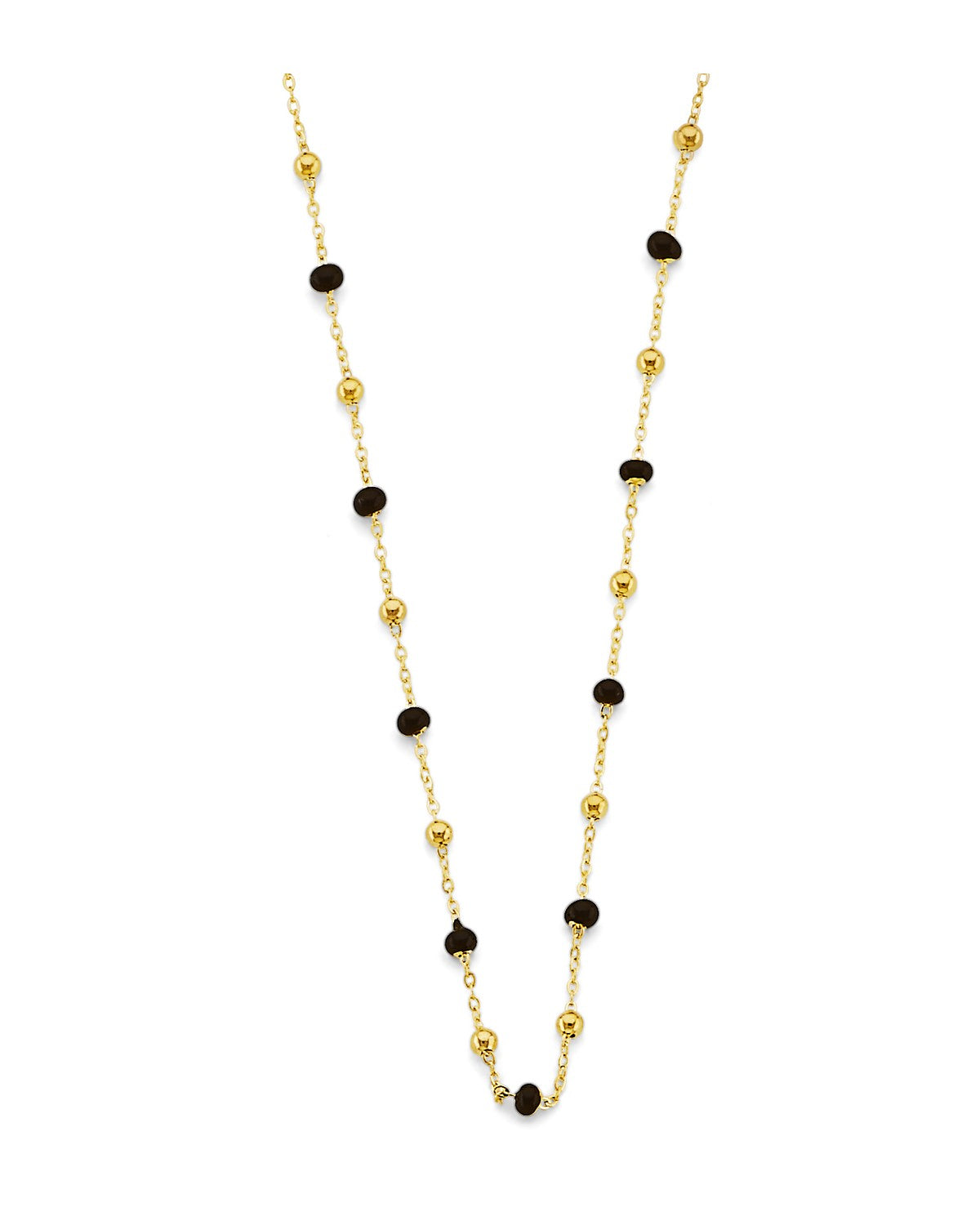 14K Yellow Gold Black Enamel Bead Necklace (NK-0477)