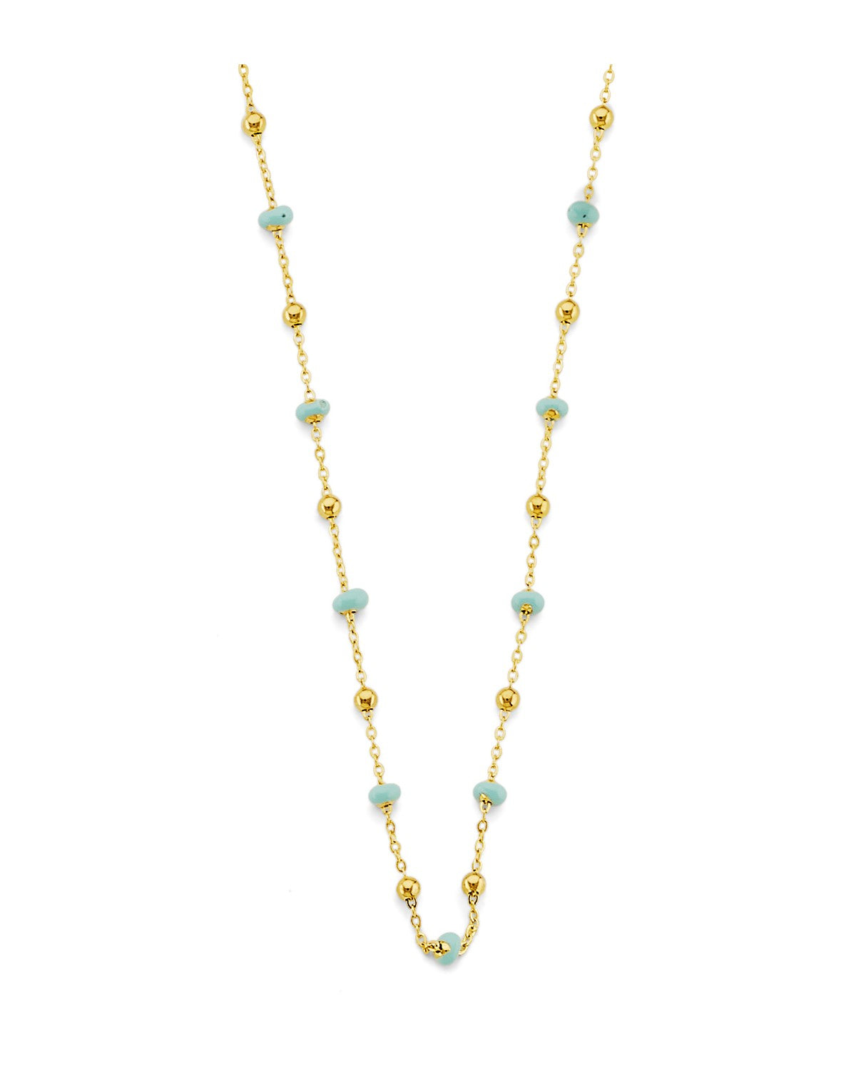 14K Yellow Gold Turquoise Color Enamel Bead Necklace (NK-0478)