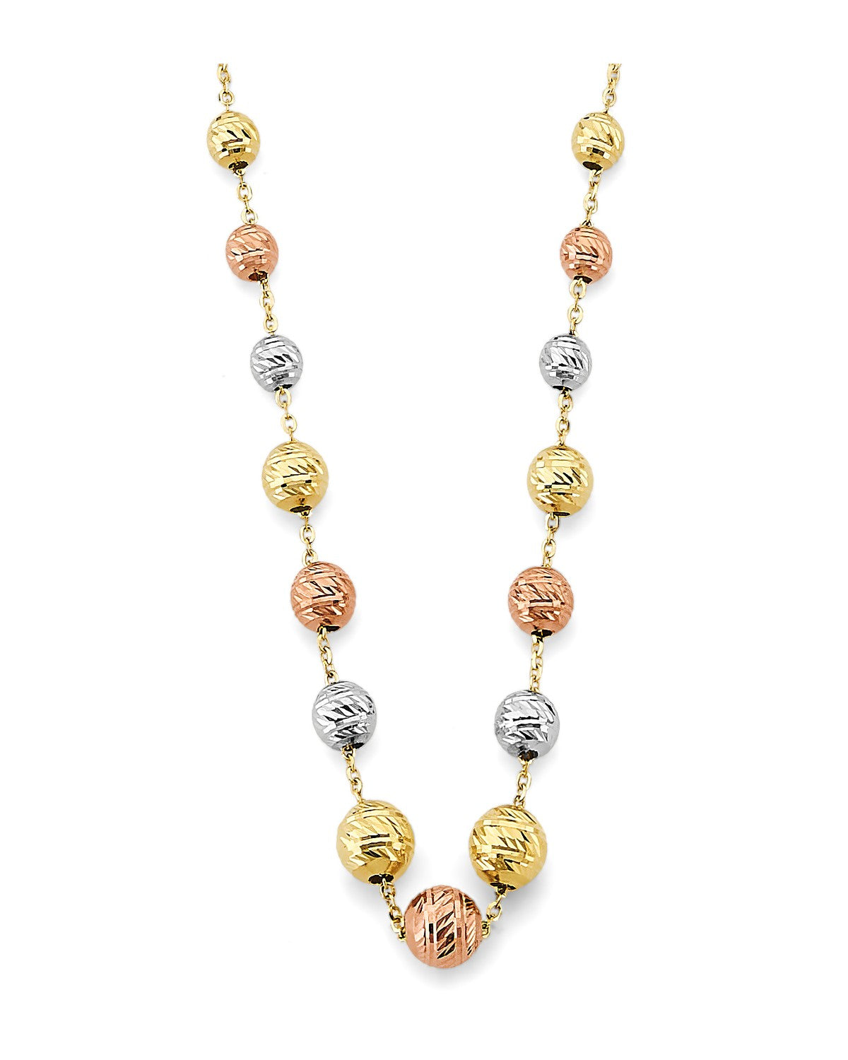 14K Tri-Color Gold 3C Gradated DC Ball Necklace (NK-0479)