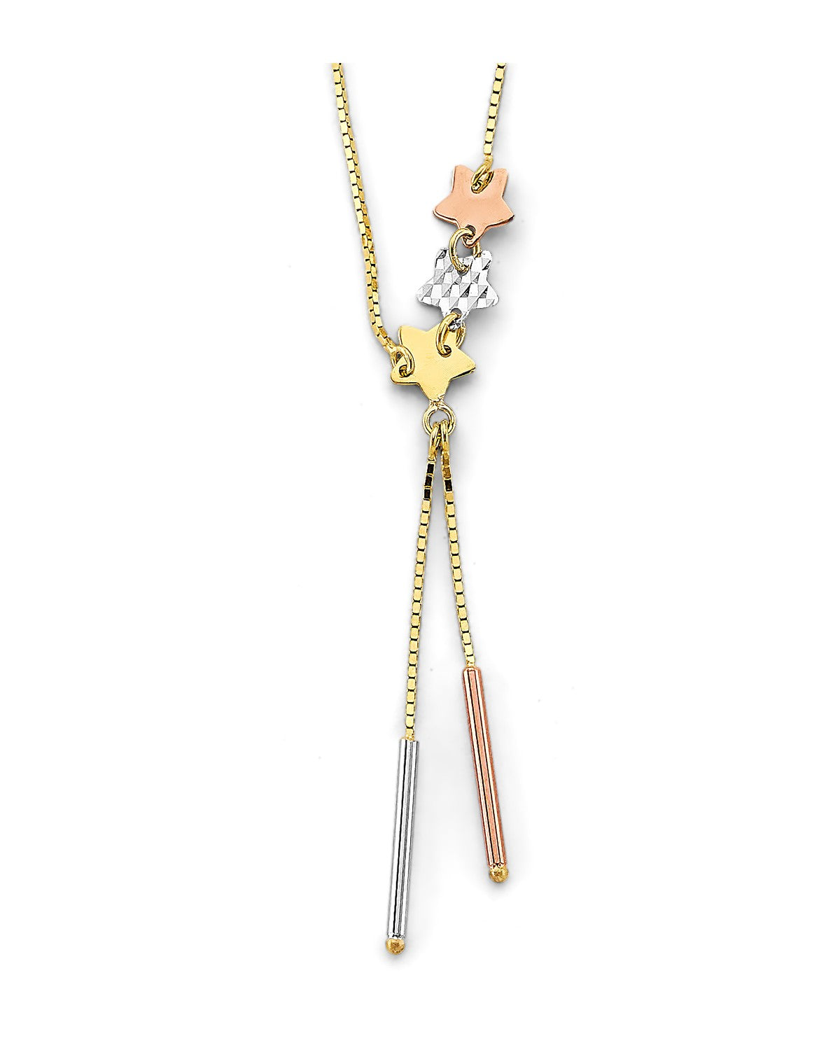 14K Tri-Color Gold 3C String Bar Necklace with Star (NK-0481)