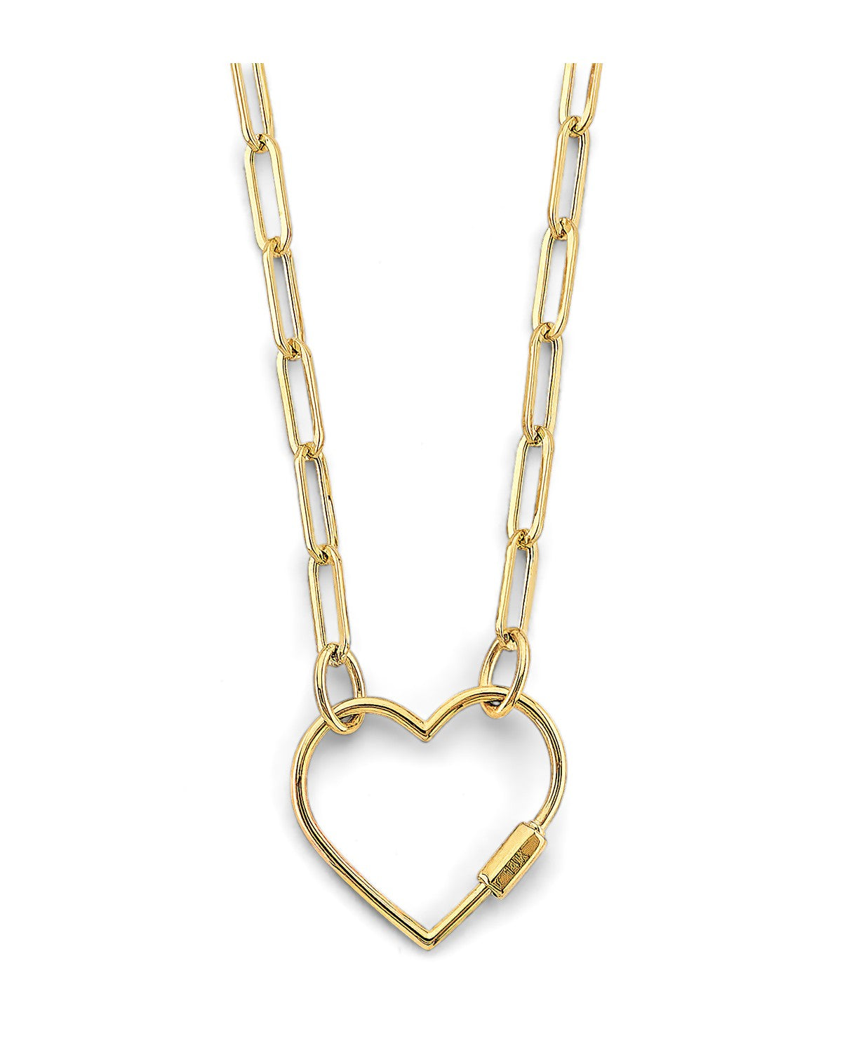 14K Yellow Gold Open Heart Lock Paperclip Necklace (NK-0483)