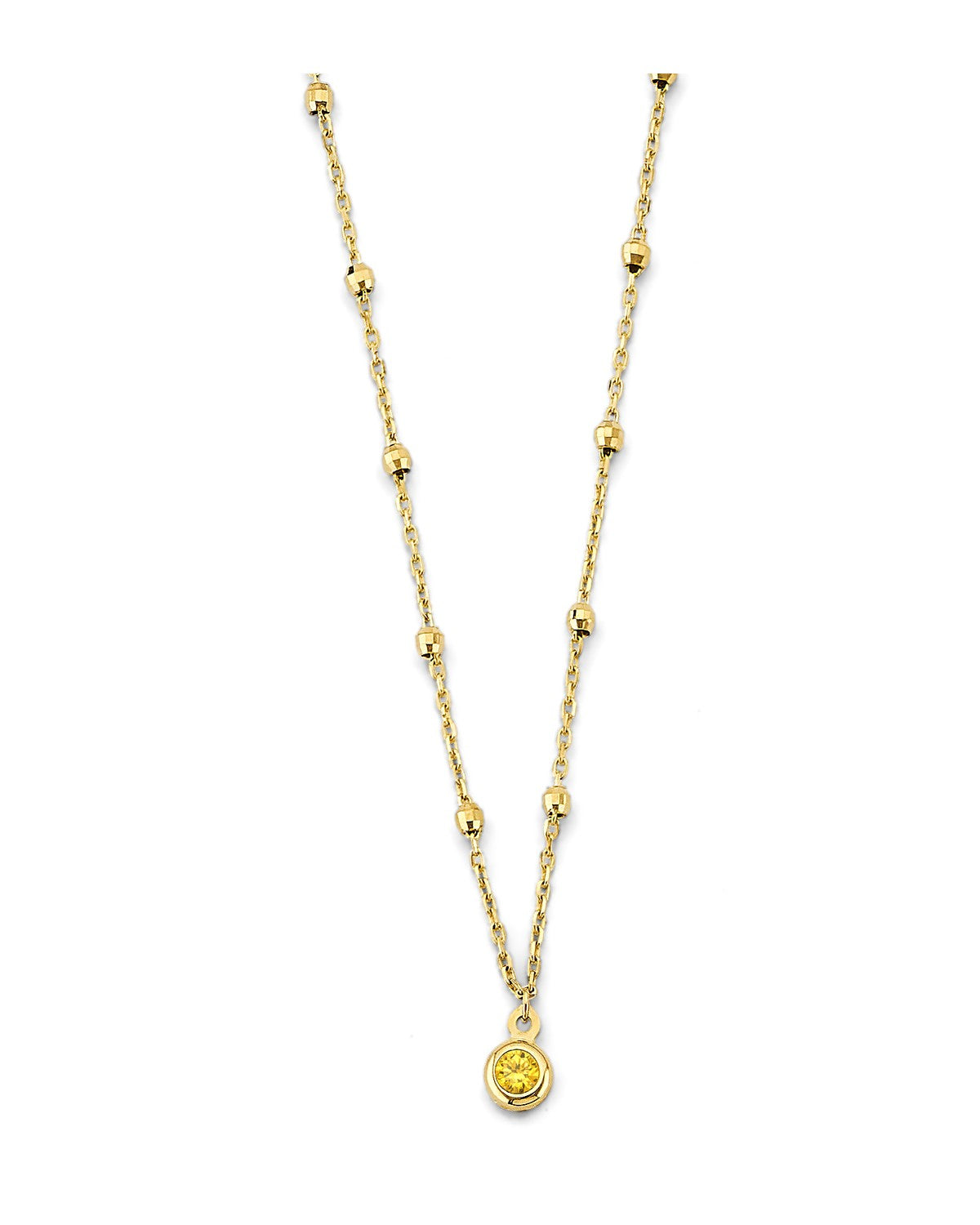 14K Yellow Gold Yellow CZ Charm Bead Necklace (NK-0484)