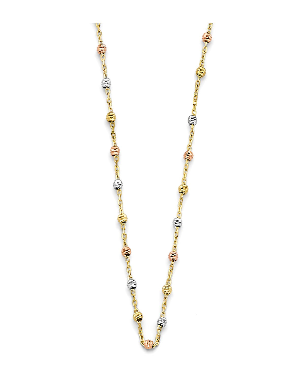 14K Tri-Color Gold 3C Fancy DC Bead Necklace (NK-0487)
