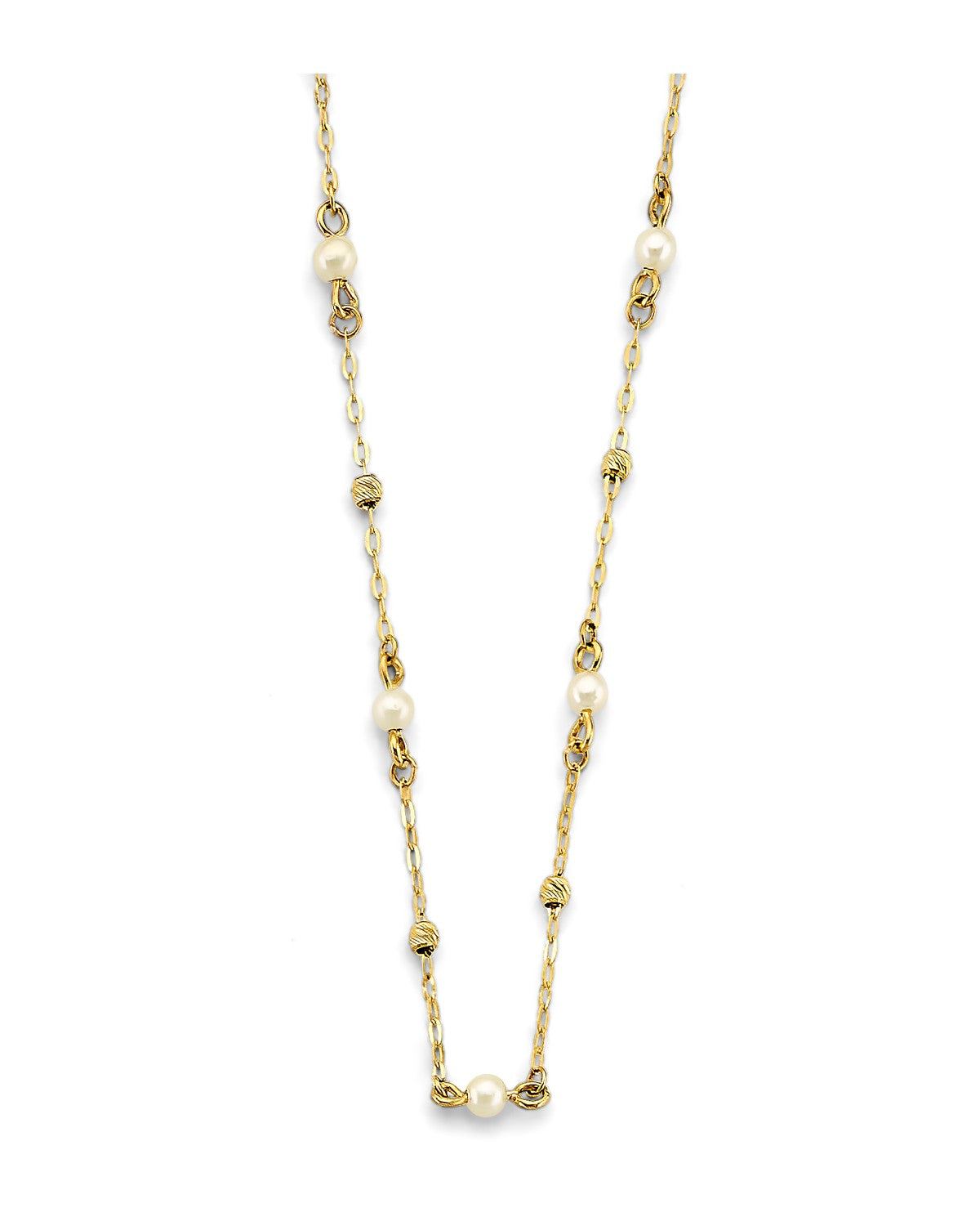 14K Yellow Gold Pearl + DC Bead Necklace (NK-0488)