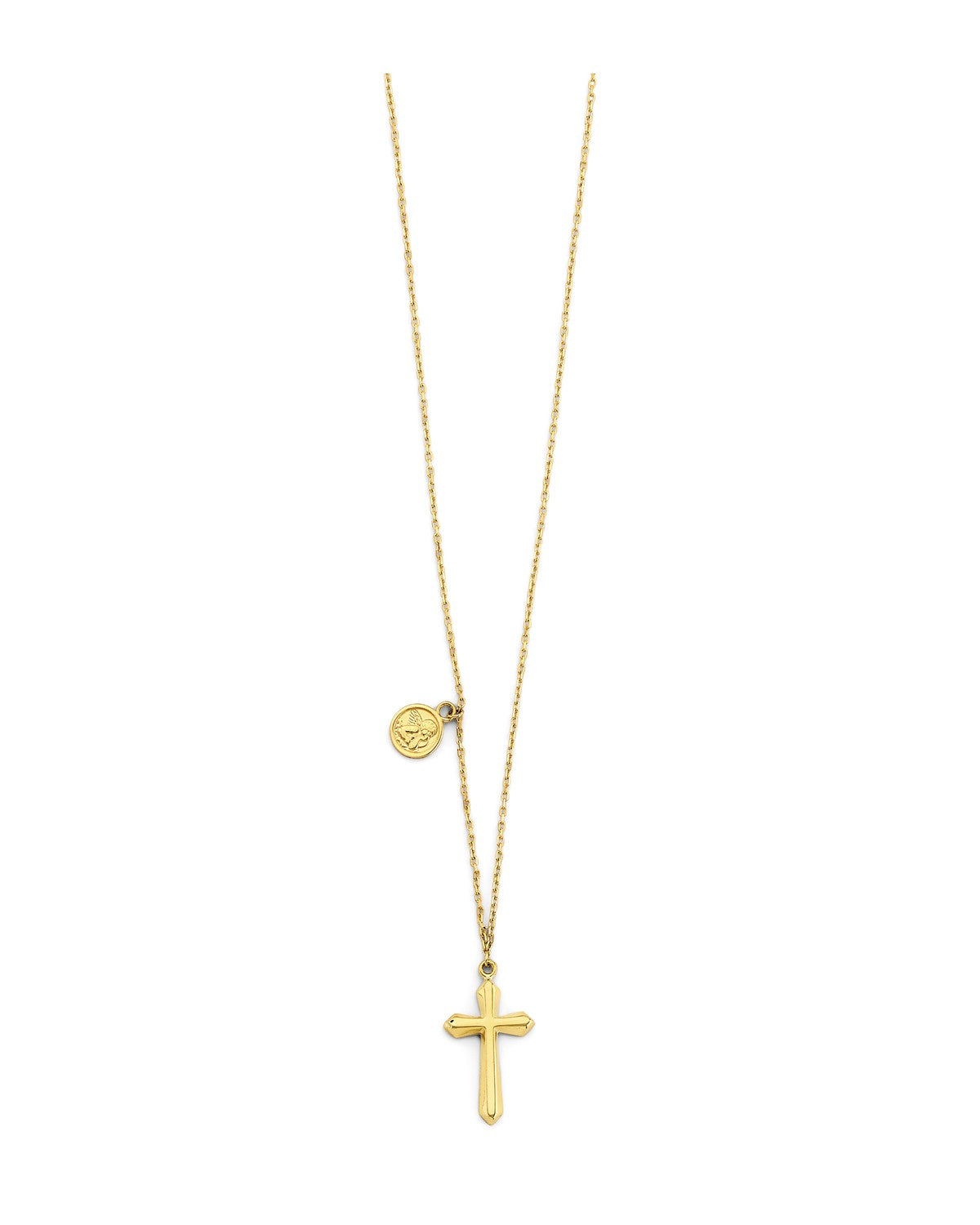 14K Yellow Gold Light Necklace with Cross & Baby Angel (NK-0490)