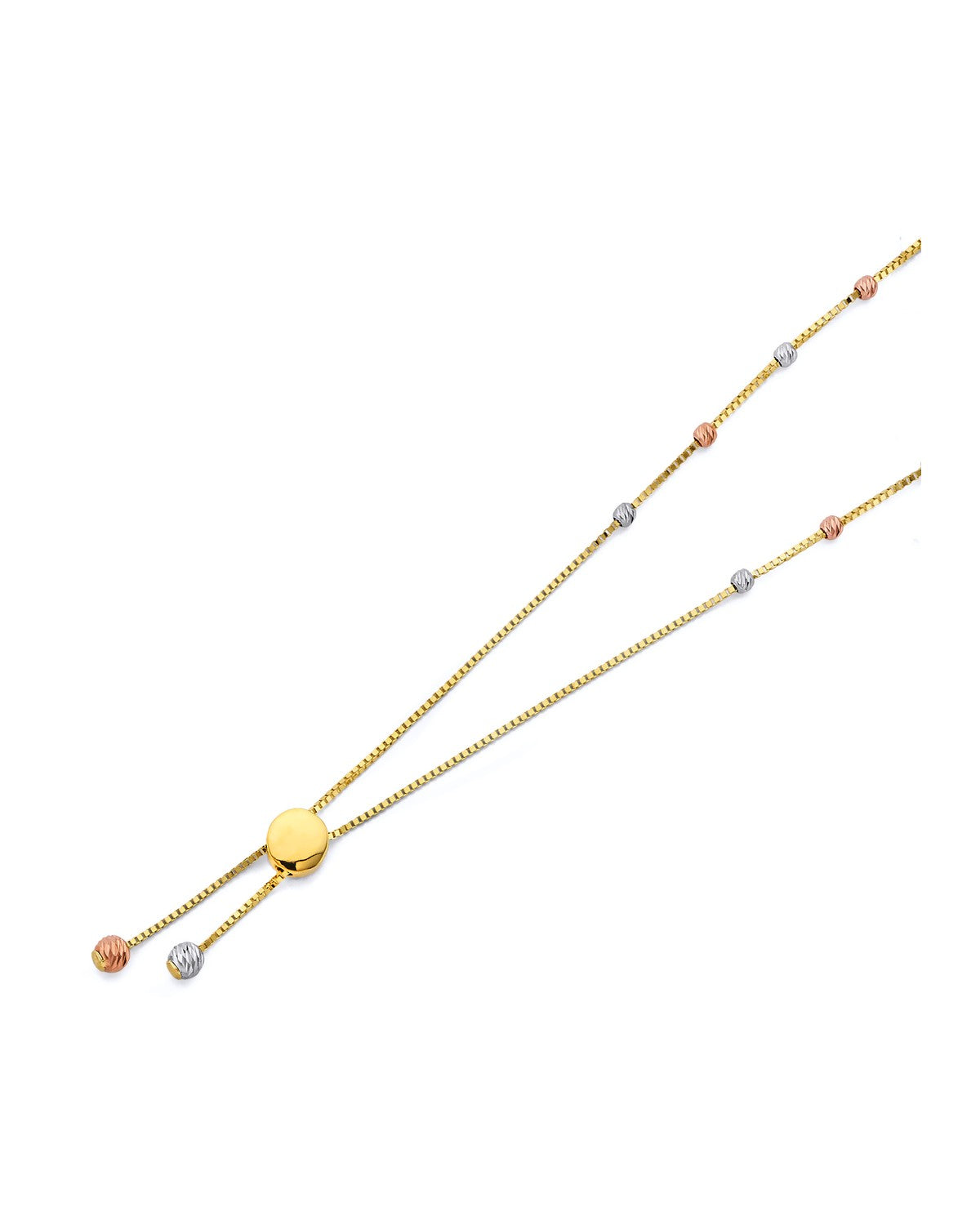 14K Tri-Color Gold 3C Adjustable Ball Necklace (NK-0495)