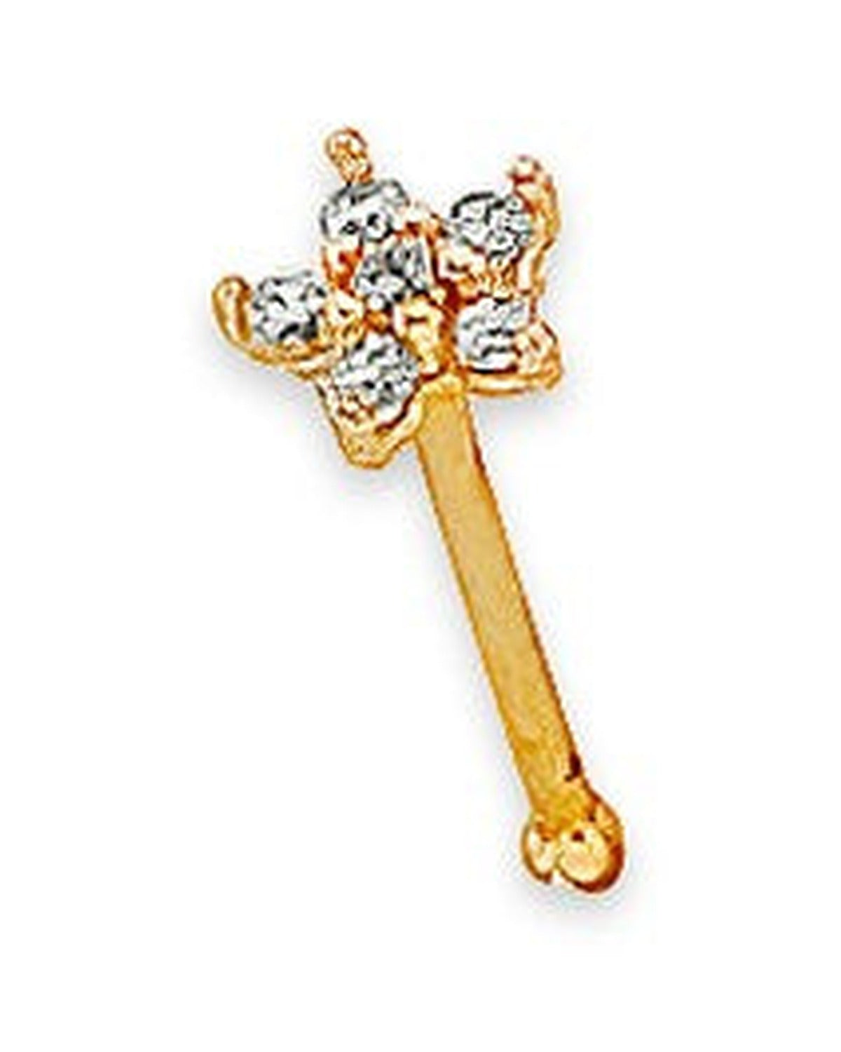 14K Yellow Gold Nose Piercing with CZ Flower (NS-0026 (14KT))