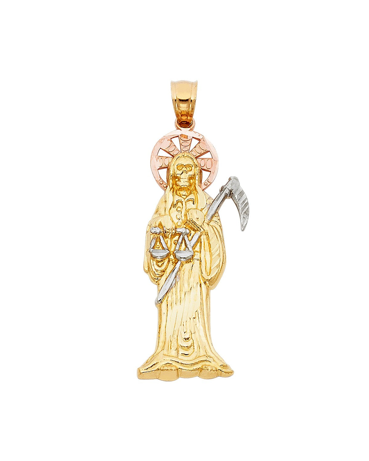 14K Tri-Color Gold 3C Santa Muerte Pendant (15X45mm) (PT-0096)