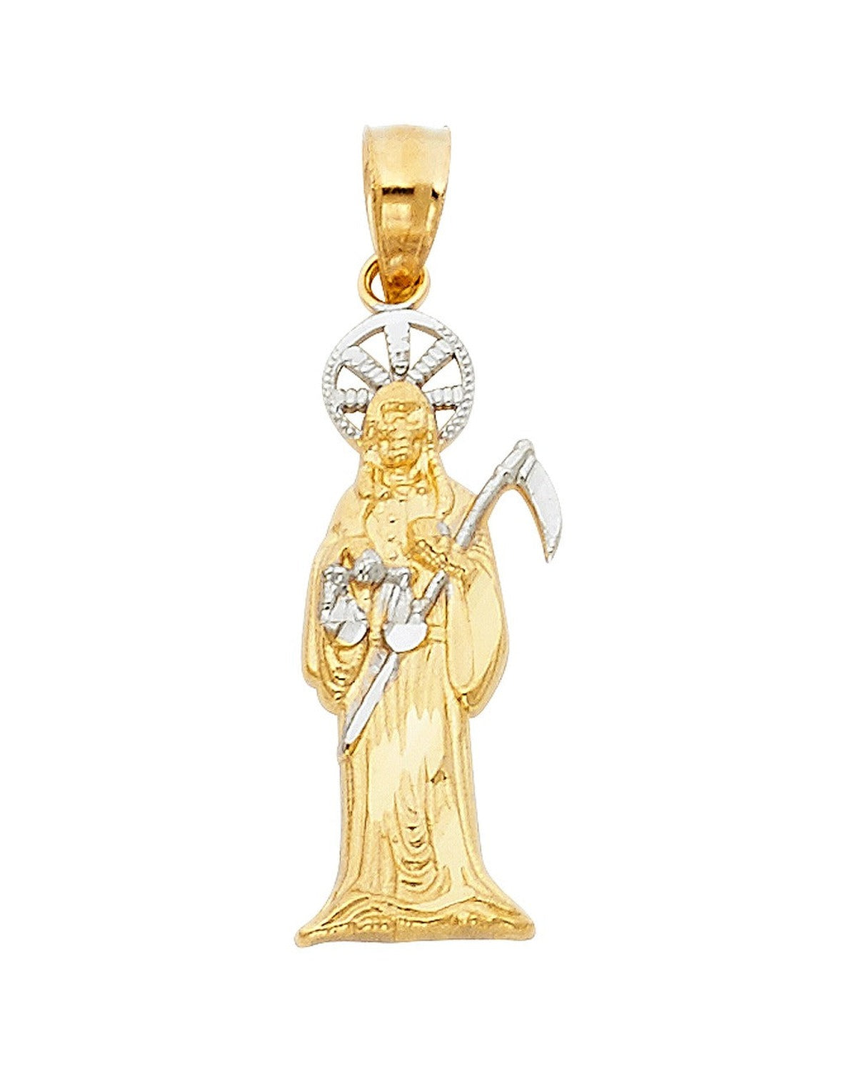 14K Two-Tone Gold 2T Santa Muerte Pendant (8X30mm) (PT-0098)
