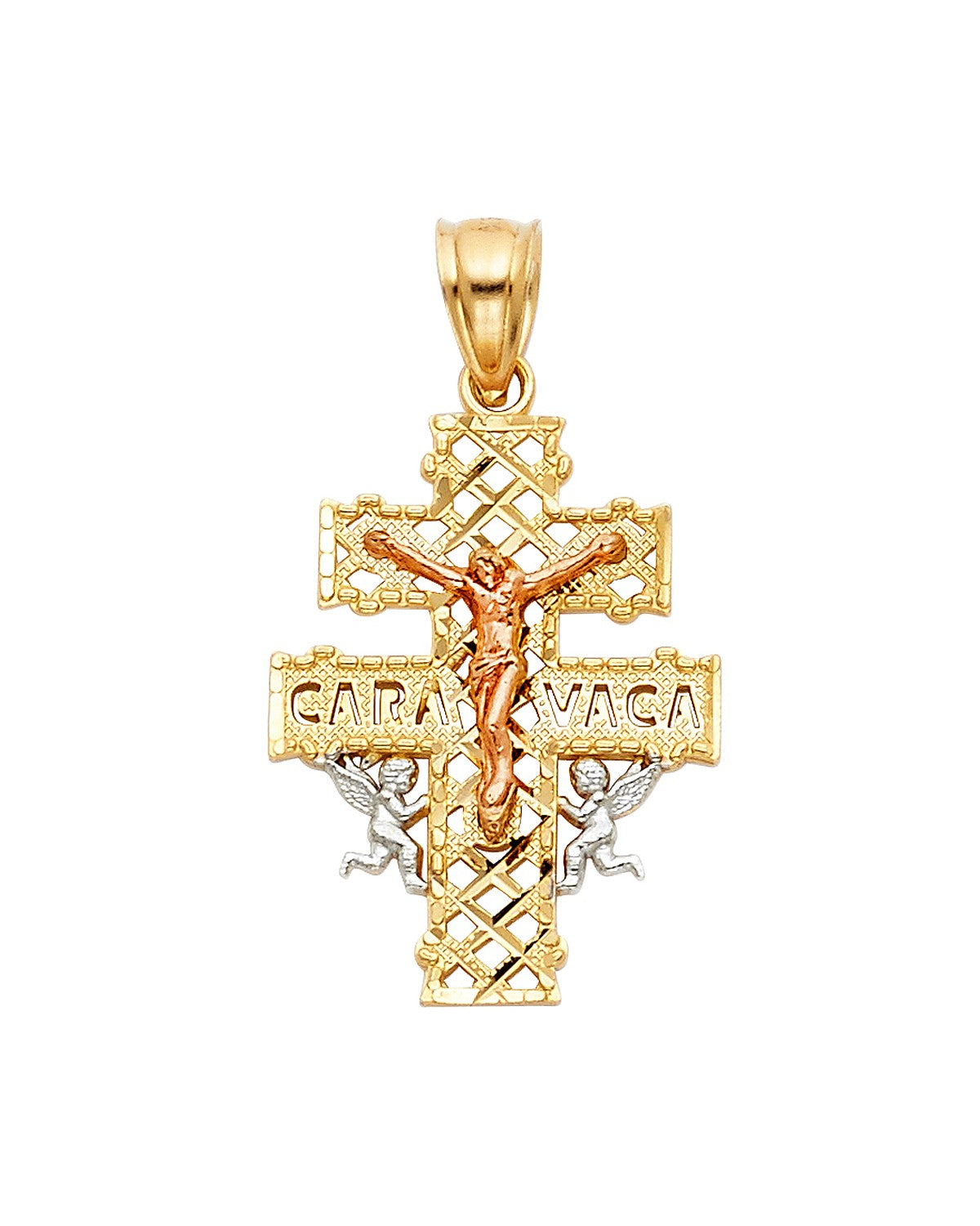 14K Tri-Color Gold Caravaca Cross Pendant (PT-0106)