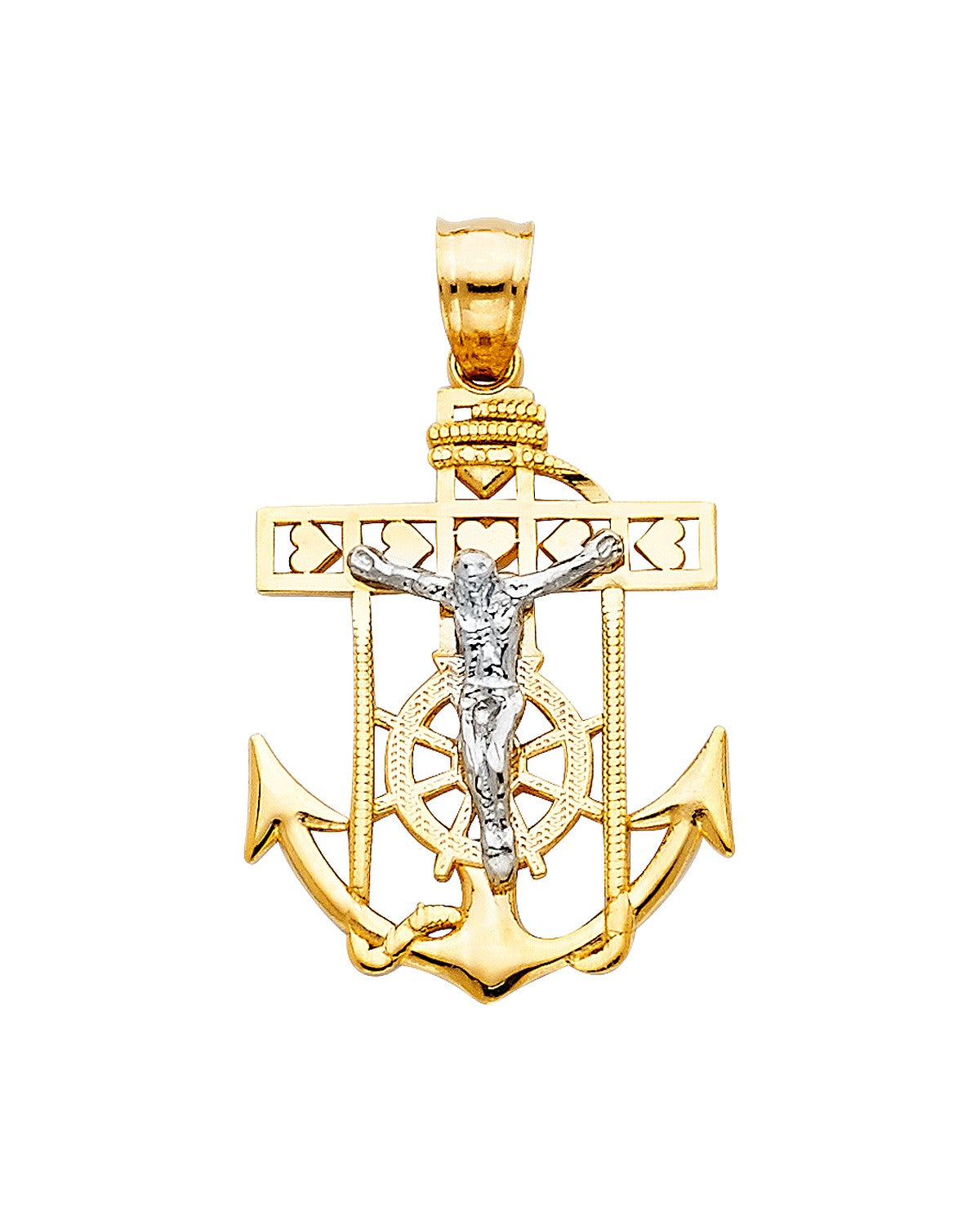 14K Two-Tone Gold Mariner Cross Pendant Small (PT-0109)