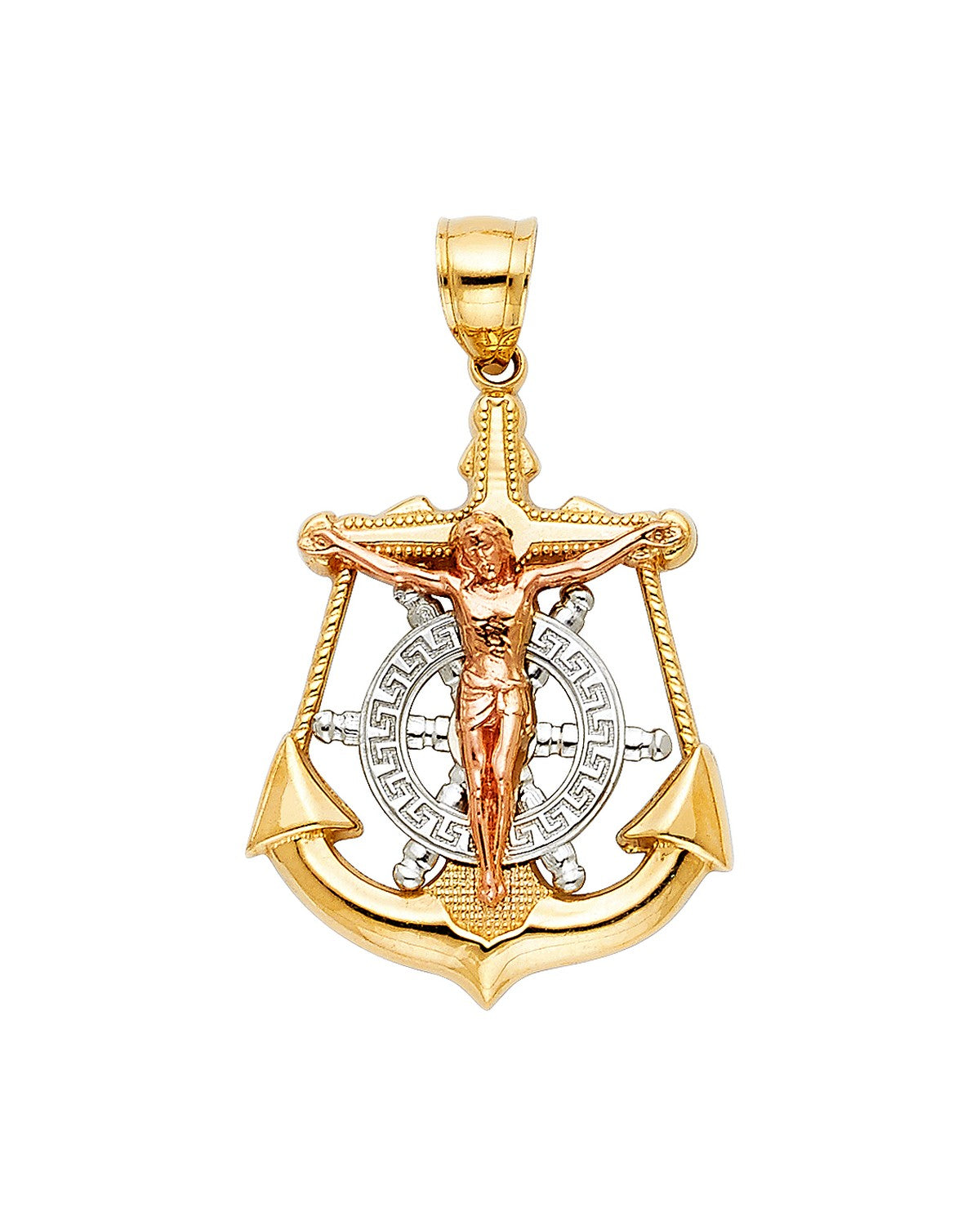 14K Tri-Color Gold Mariner Cross Pendant (PT-0113)
