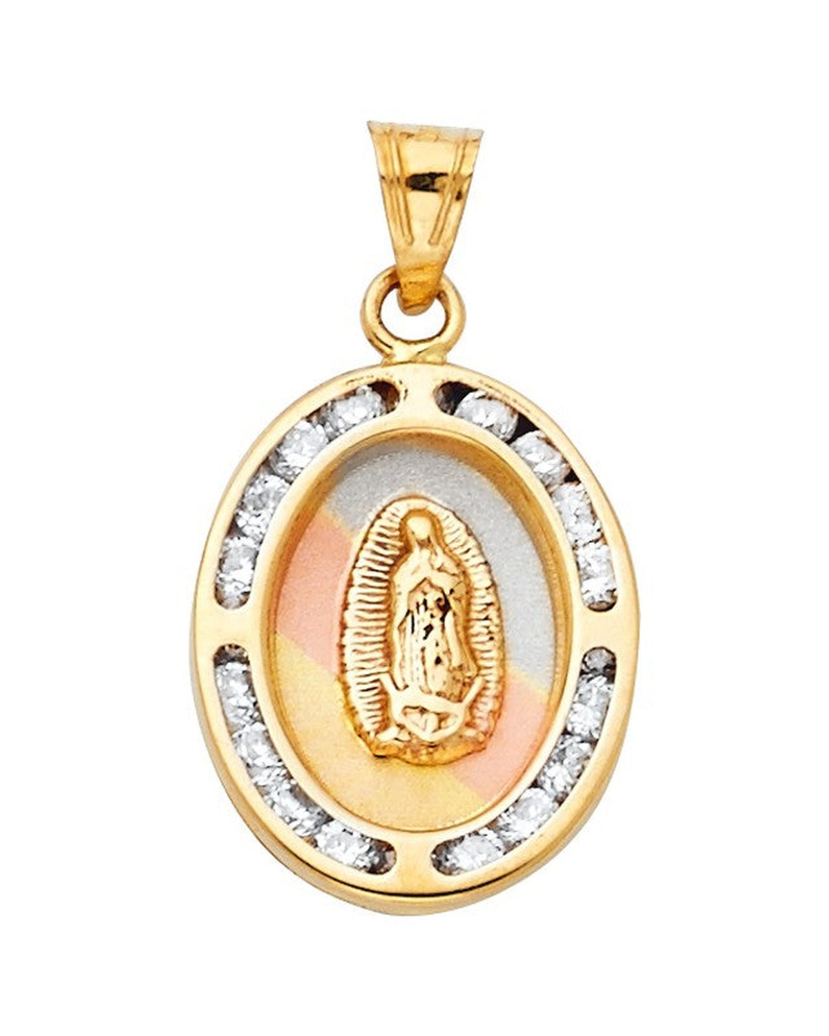14K Tri-Color Gold 3C CZ Virgin De Guadalupe Pendant (PT-0191)