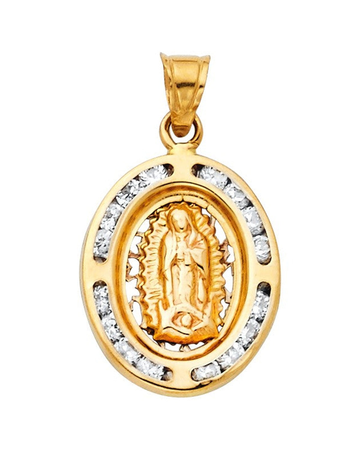 14K Yellow Gold CZ Virgin De Guadalupe Pendant (PT-0192)