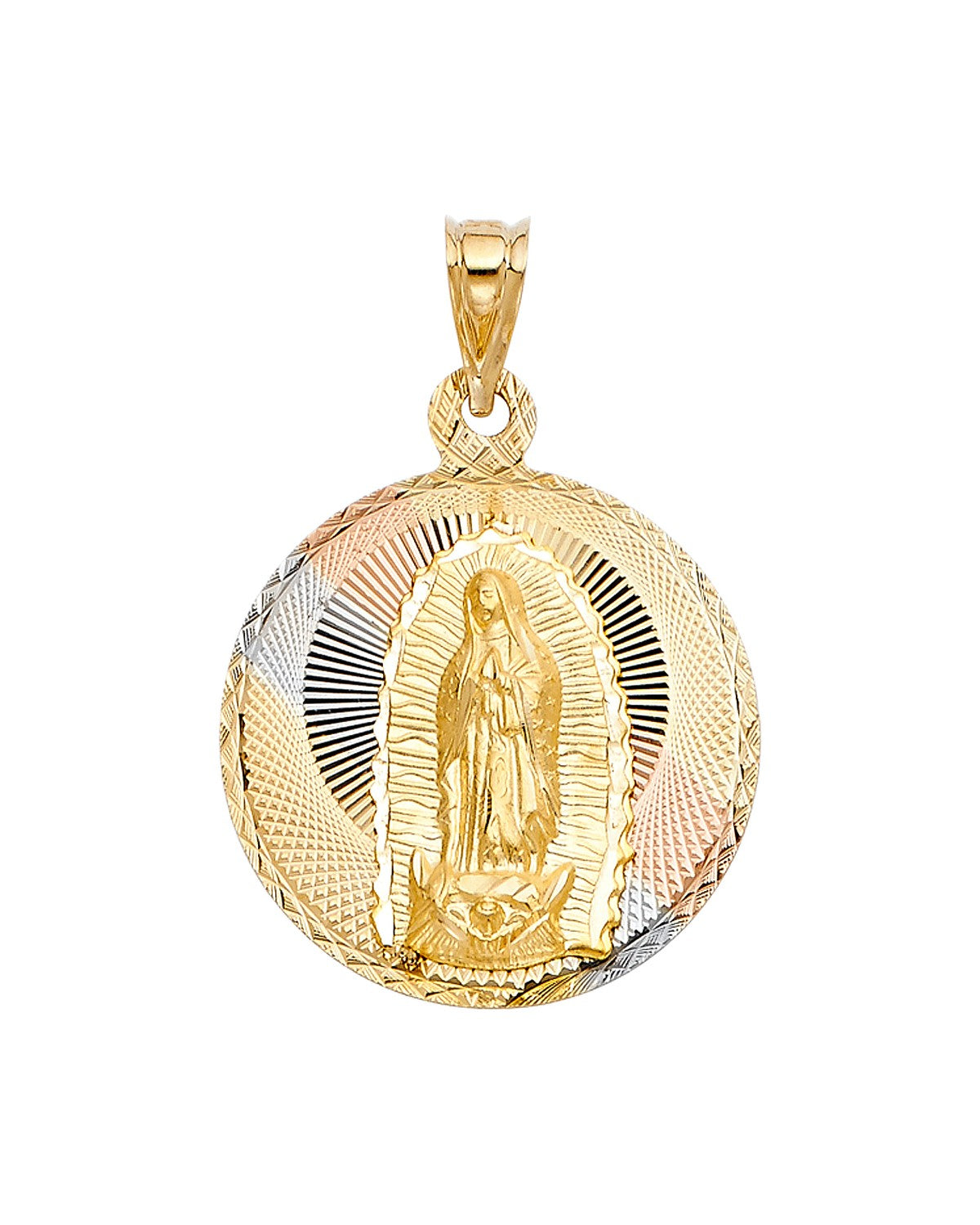 14K Tri-Color Gold 3C Religious Stamp Pendant (PT-0289)