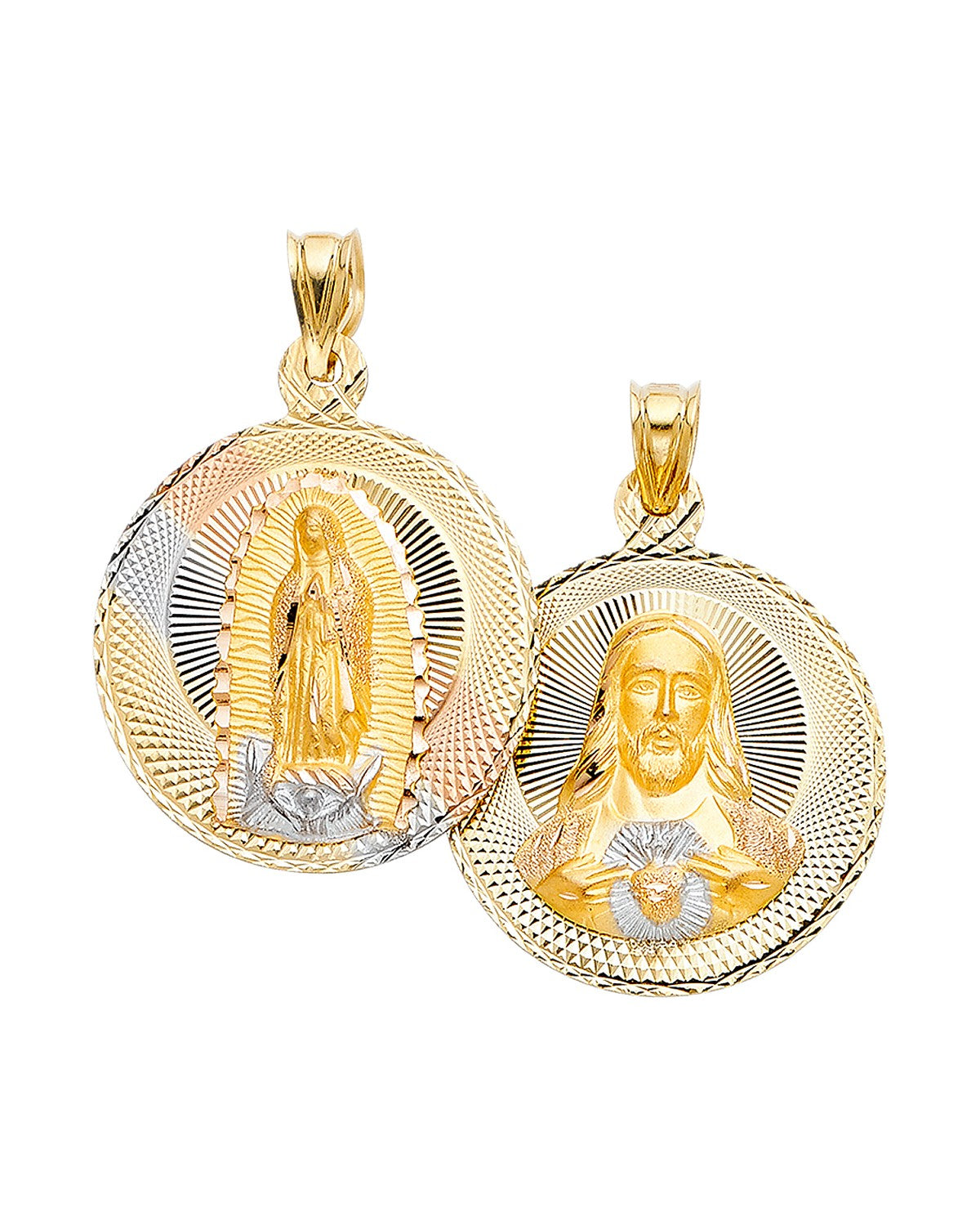 14K Tri-Color Gold 3C Religious Stamp Pendant (PT-0310)